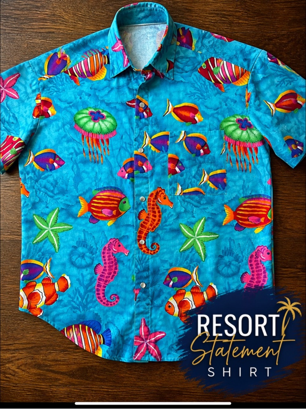Underwater Tropical Fish Pearl Snap Shirt Ocean Print Button Up